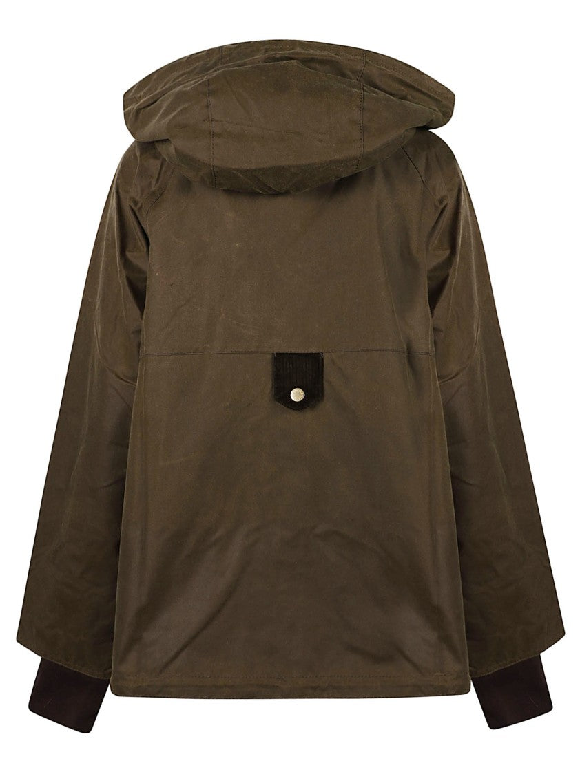 Barbour Waxed Finish Olive Green Willowmere Jacket With Corduroy Detailing
