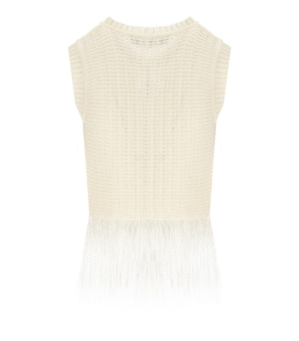 Max Mara Navetta White Fringed Top