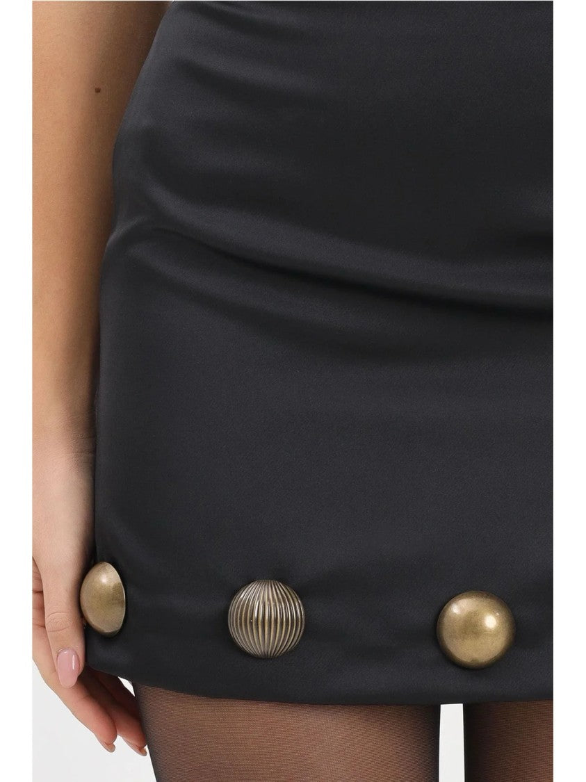 Noell Maggini Satin Mini Dress With Strapless Bustier Neckline And Decorative Buttons
