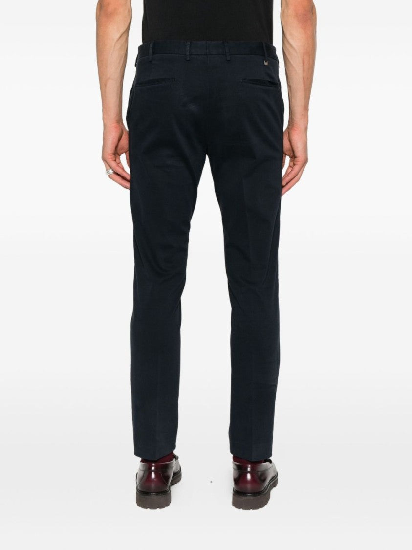 Pt Torino Tailored Dark Navy Cotton-Blend Trousers