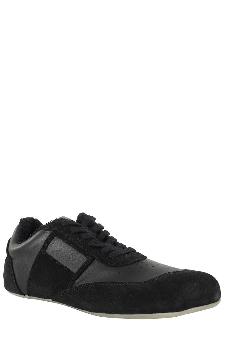 Mm6 By Maison Margiela Contemporary Black Leather And Suede Sneakers With Square Toe
