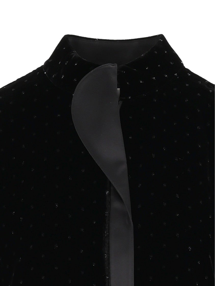 Emporio Armani Black Dotted Satin Trim Blouse