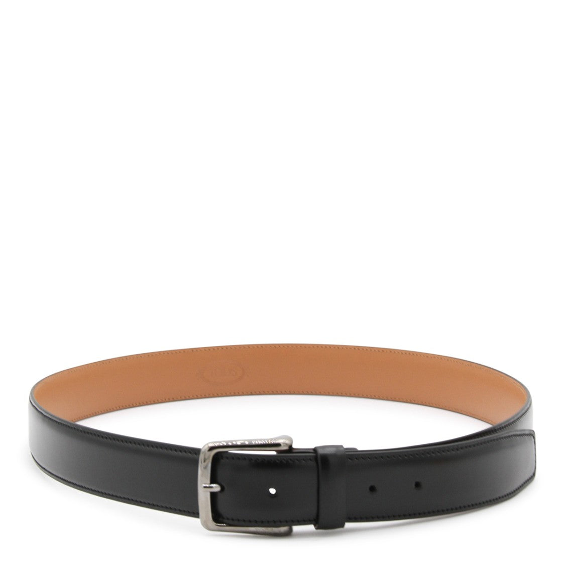 Tod's Black Leather Polished Silver Belt