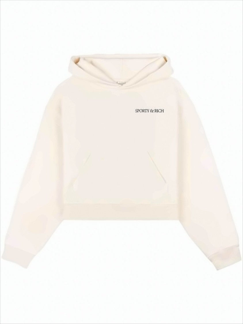 Sporty And Rich Cropped Soft Beige Hoodie With Subtle Logo