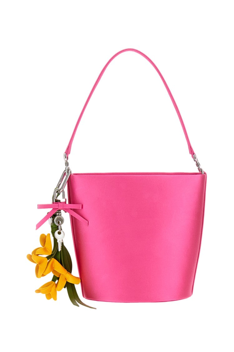 Self-Portrait Bright Pink Satin Bucket Bag