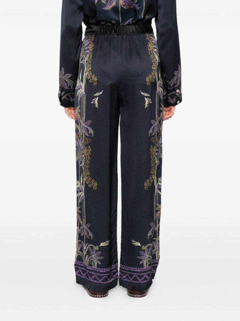 Forte Forte Wide-Leg Trousers With Botanical Embroidery
