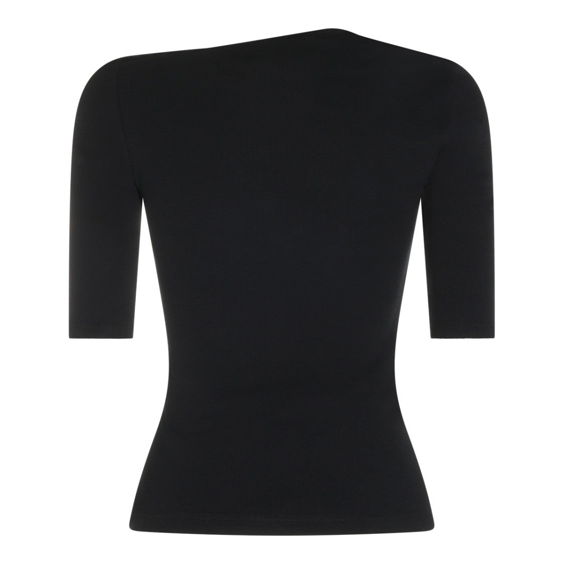 Mm6 By Maison Margiela Elbow Sleeve Black Top With Asymmetric Neckline