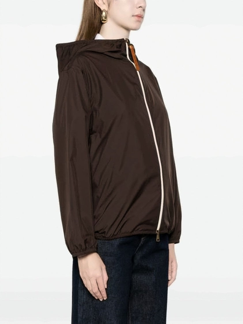 Moncler Lightweight Brown Polyester Jacket With Hood And Minimalist Design