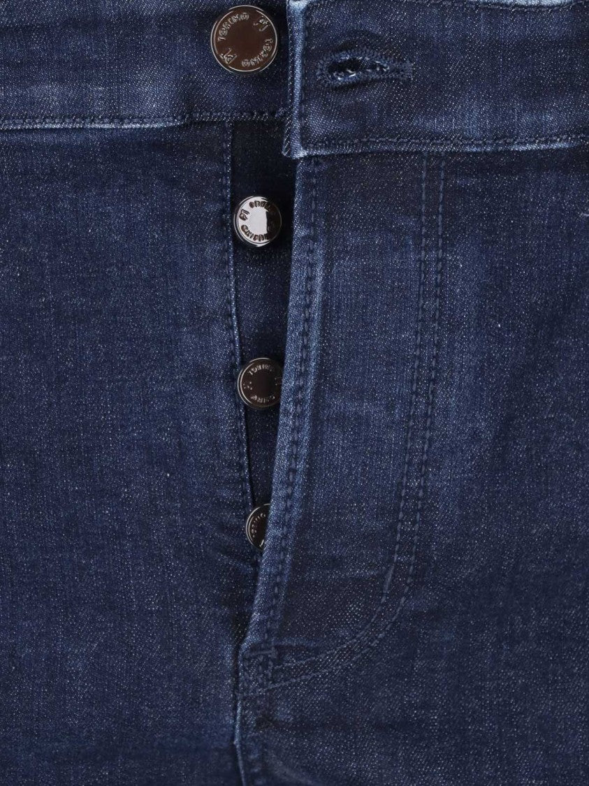 Pt Torino Dark Blue Cotton Denim Straight-Leg Jeans