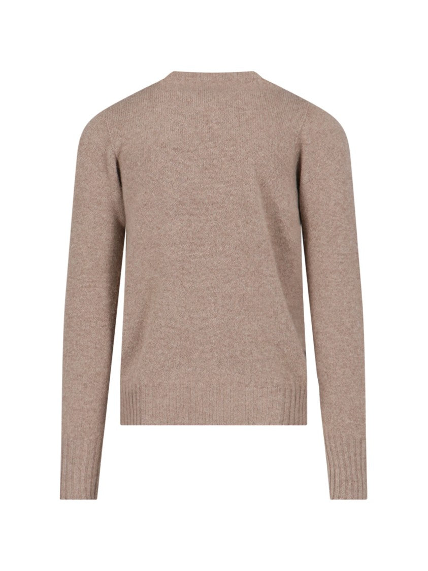 Drumohr Crewneck Sweater In Beige Wool Ribbed Trim