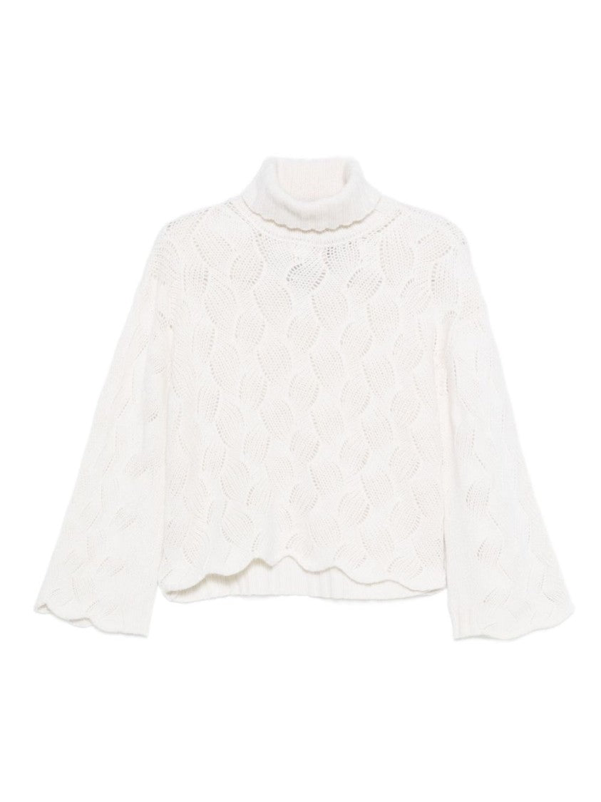 Twin-Set Textured Cable Knit Sweater With High Turtleneck