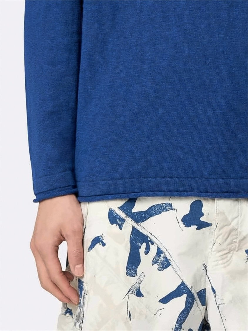 Stone Island Crew Neck Blue Sweater With Unique Sleeve Logo
