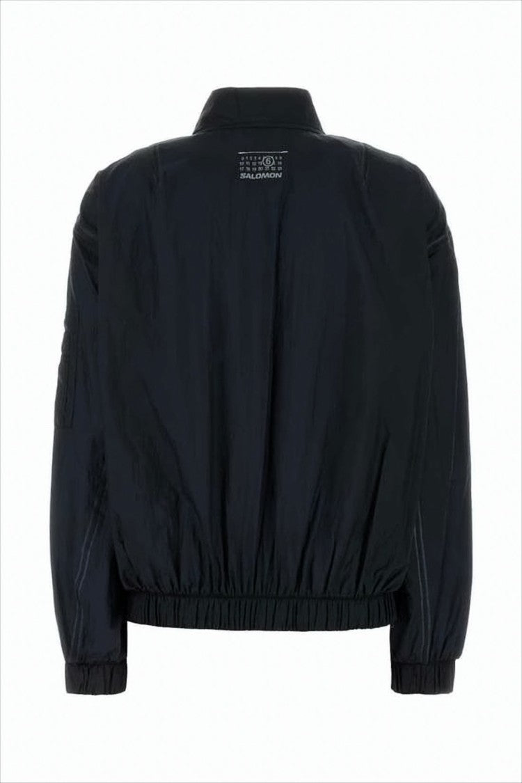 Mm6 By Maison Margiela Cropped Black Jacket With Ribbed Details
