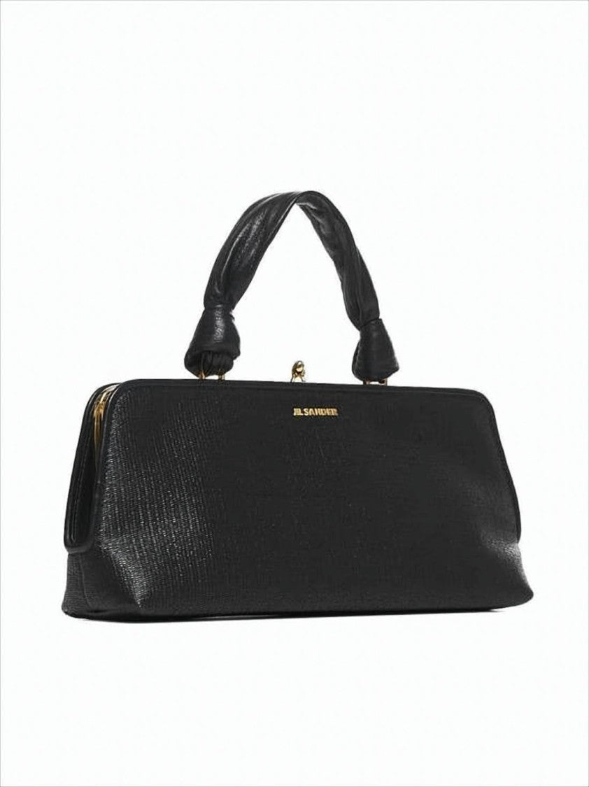Jil Sander Textured Black Tote Bag With Gold-Tone Clasp