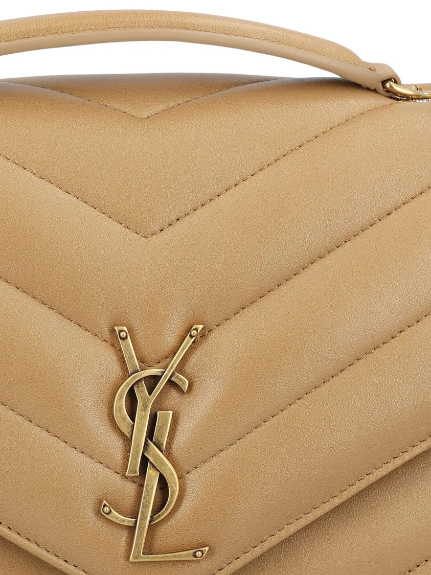 Saint Laurent Medium Quilted Shoulder Bag With Brass Logo Emblem