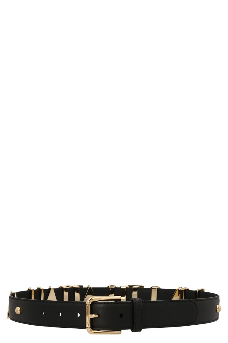 Dolce & Gabbana Black Leather Belt With Gold Logo