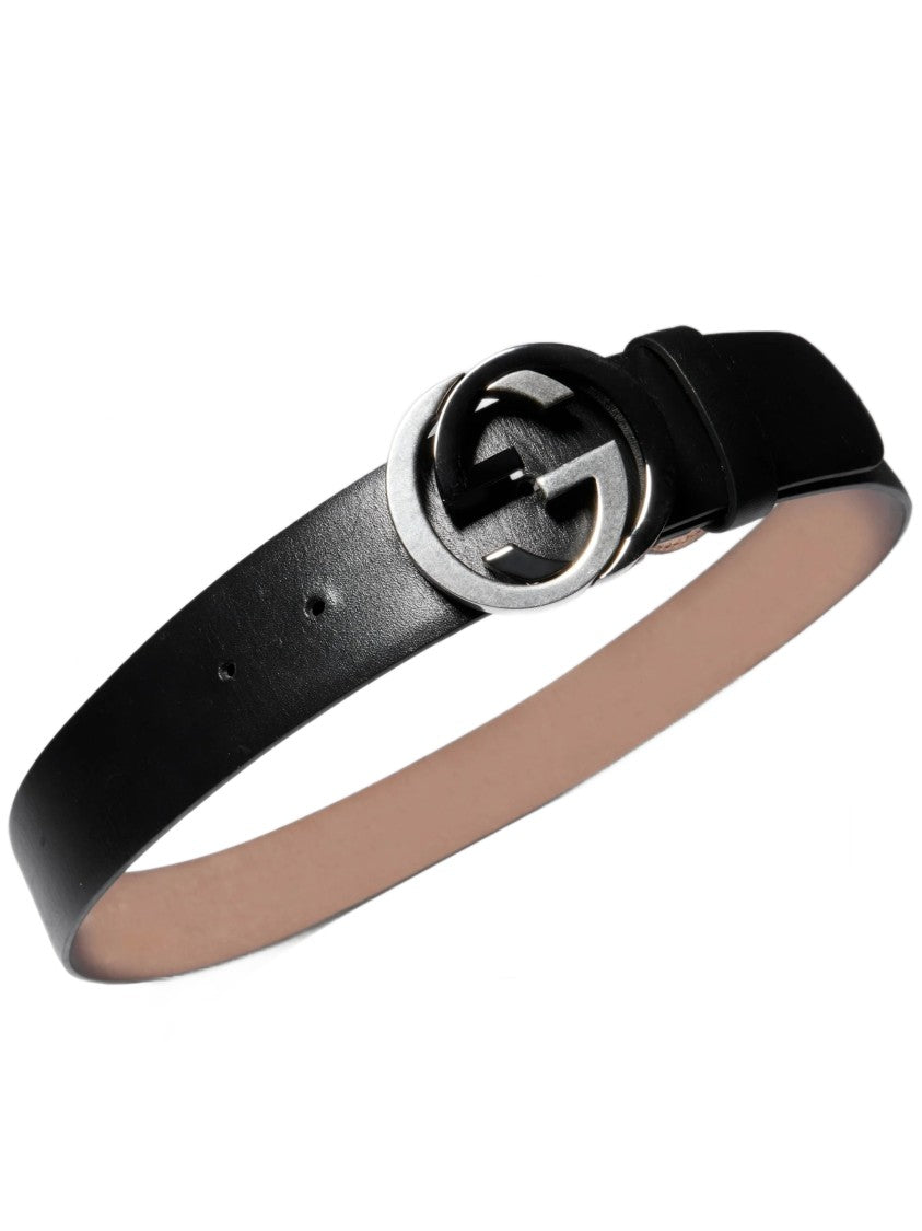 Gucci Black Leather Interlocking Double-G Belt