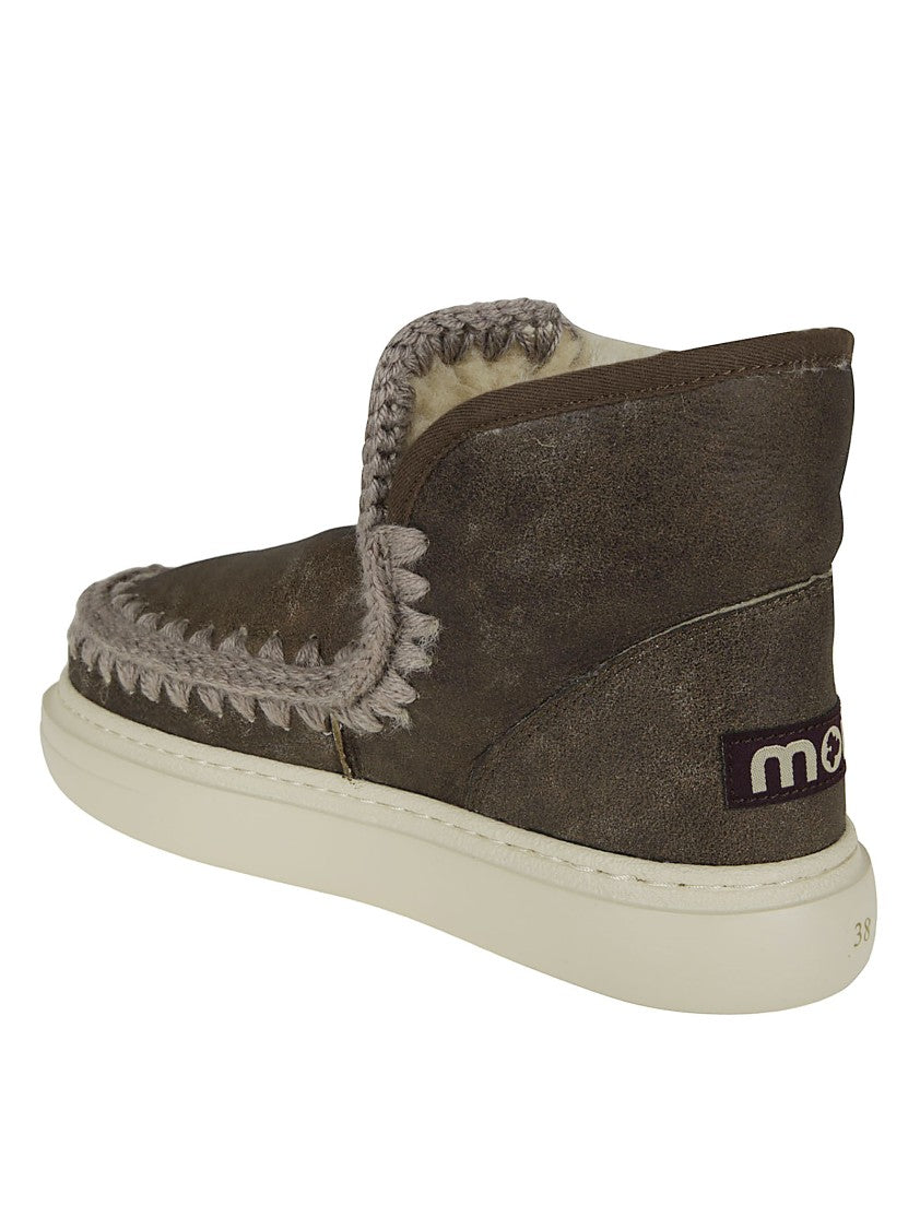 Mou Textured Suede-Like Ankle Boots With Plush Interior
