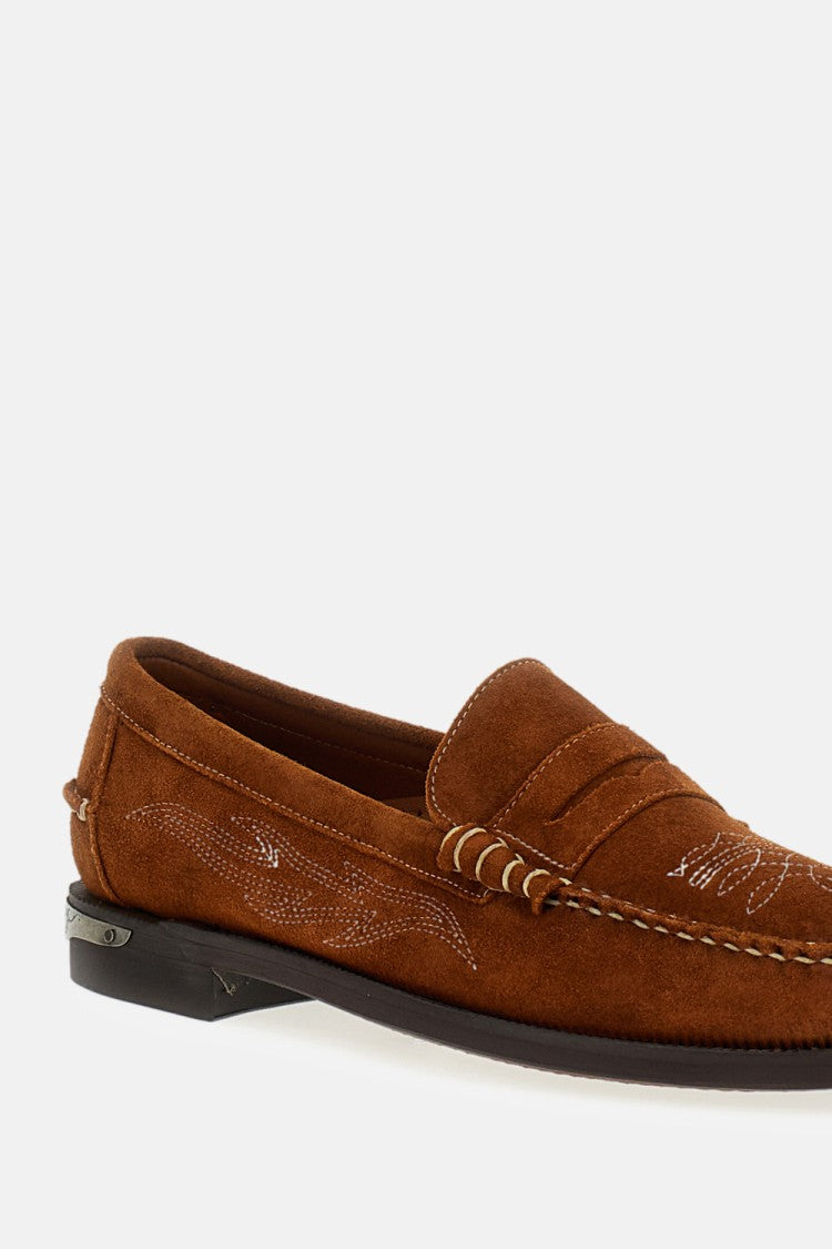 Sebago Brown Suede Loafers With Decorative Stitching