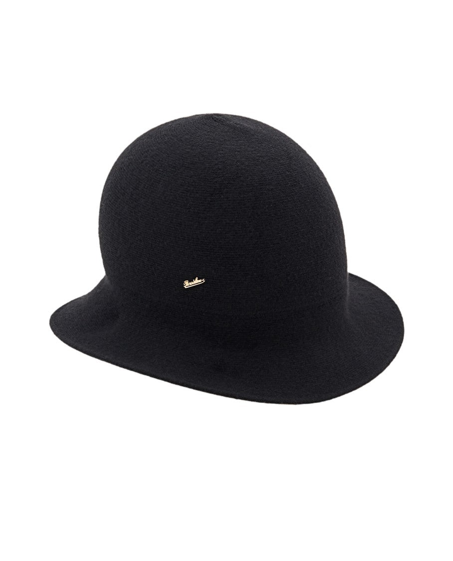 Borsalino Black Velour Felt Cloche Hat