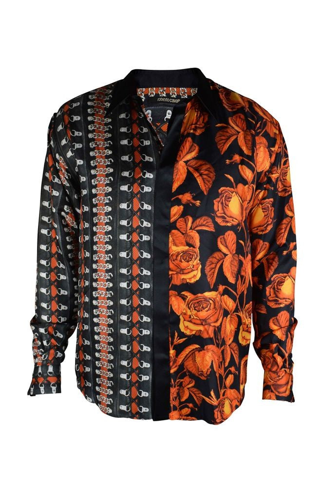 Roberto Cavalli Floral Bondage Print Silk Shirt
