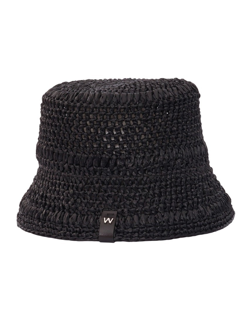 Max Mara Woven Black Bucket Hat With Textured Braided Design