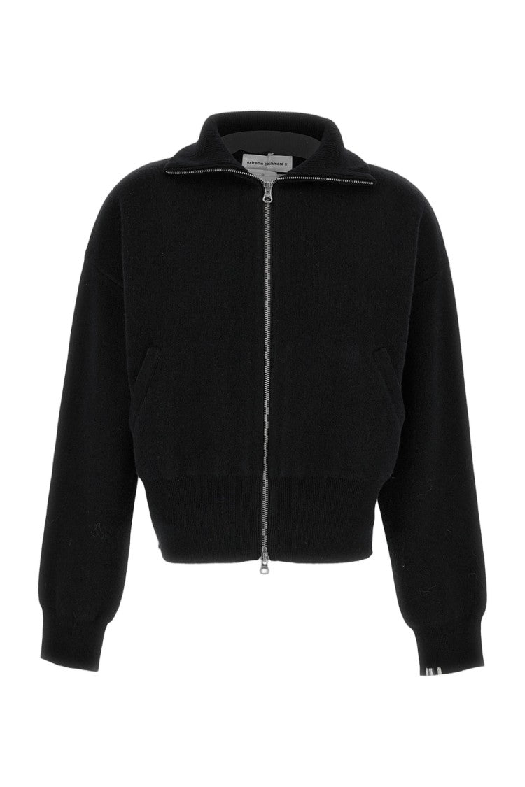Extreme Cashmere Full-Zip Black Cashmere Cardigan With High Collar