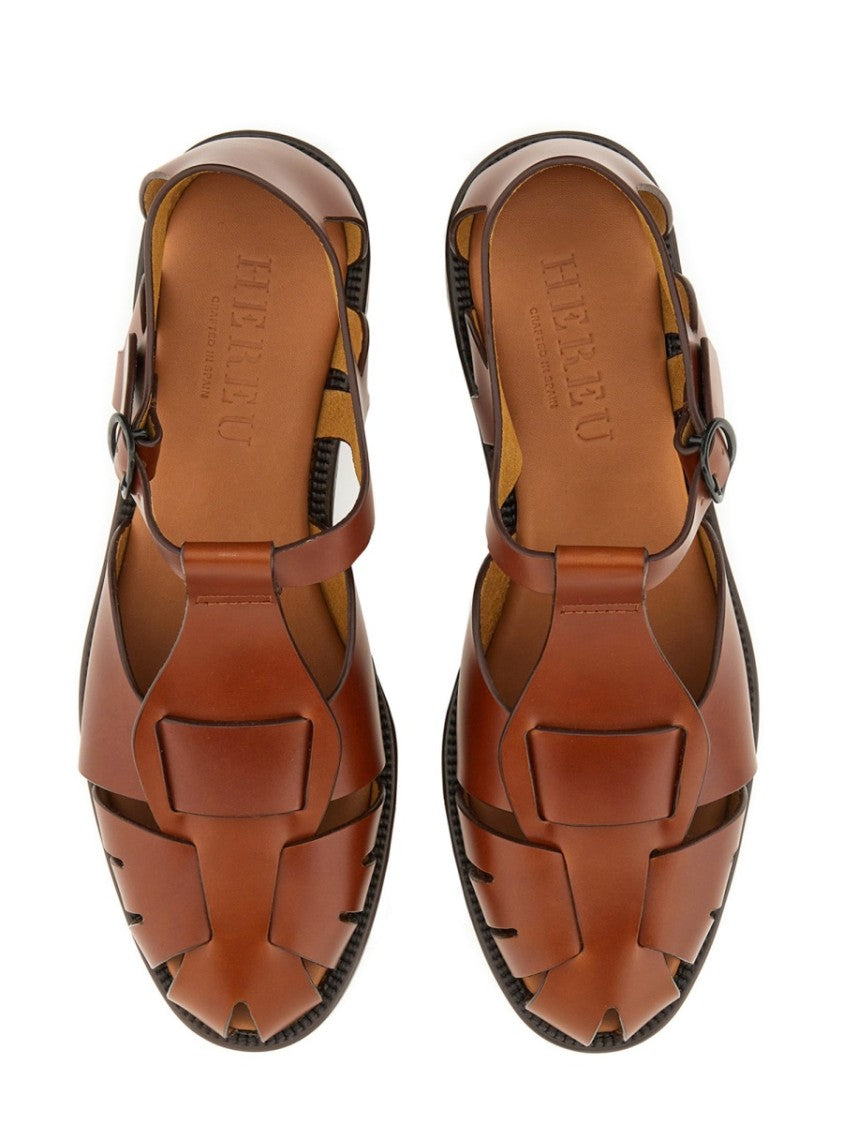 Hereu Peach Cut-Out Straps Leather Sandals