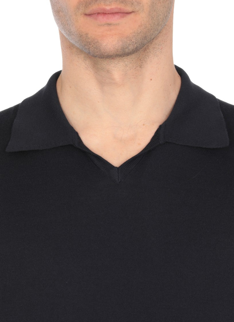 Brunello Cucinelli Fitted Dark Blue Cotton Polo Shirt