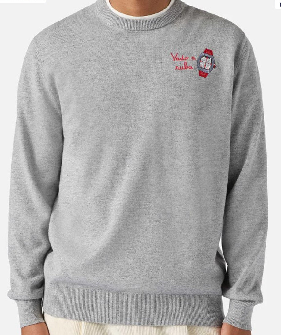 Mc2 Saint Barth Grey Crewneck Sweater With Thematic Print