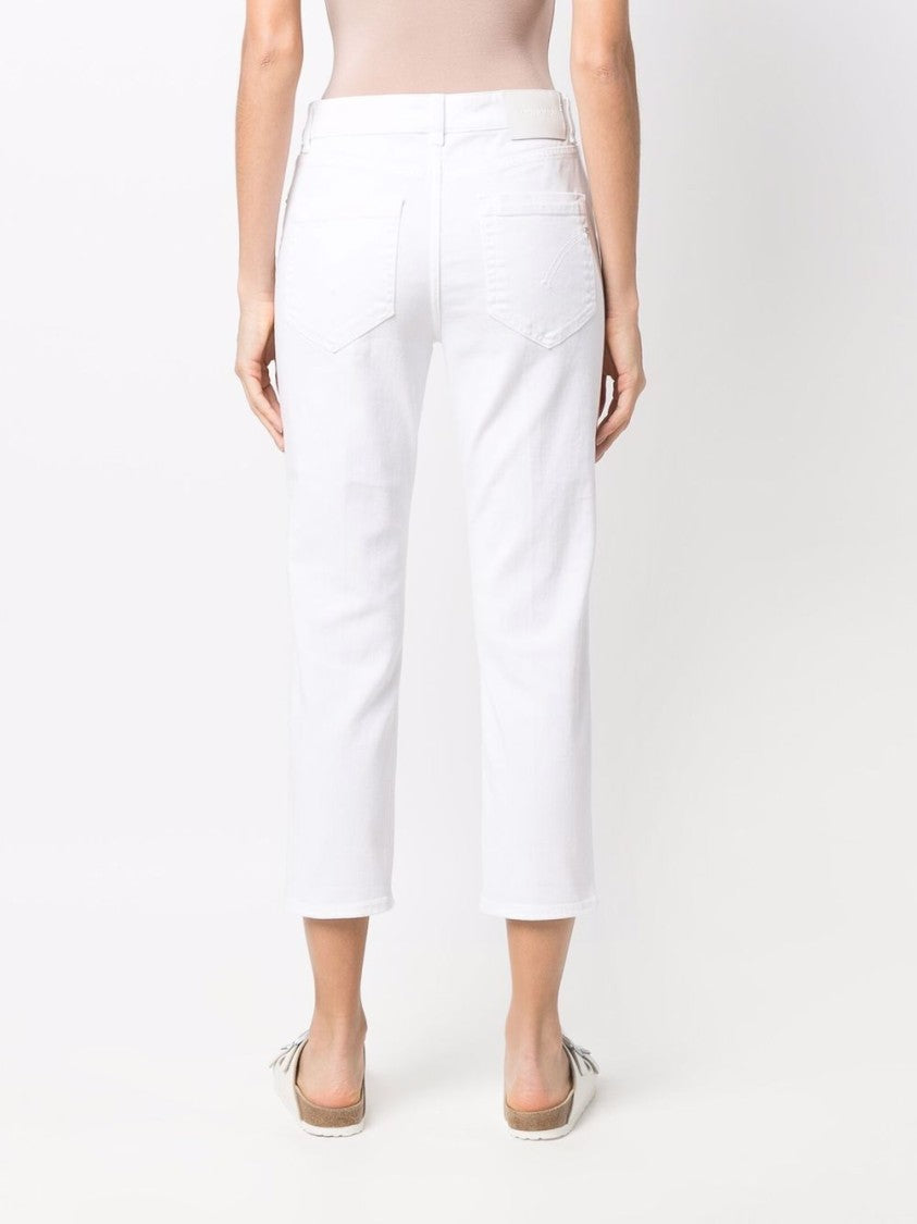 Dondup Bright-White Cotton-Blend Cropped Jeans