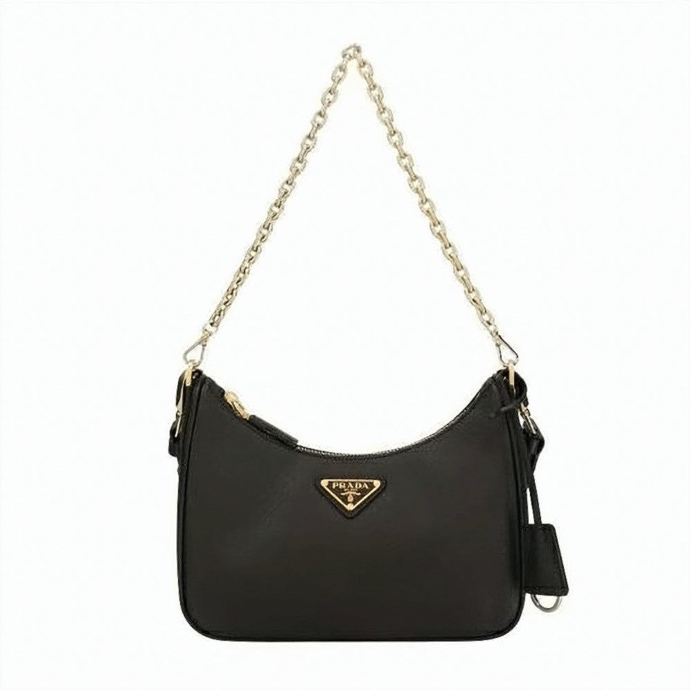 Prada Curved Top Shoulder Bag In Smooth Calf Leather