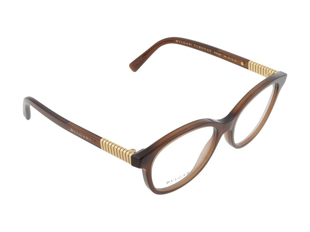Bulgari Translucent Brown Cat-Eye Gold Accent Eyeglasses
