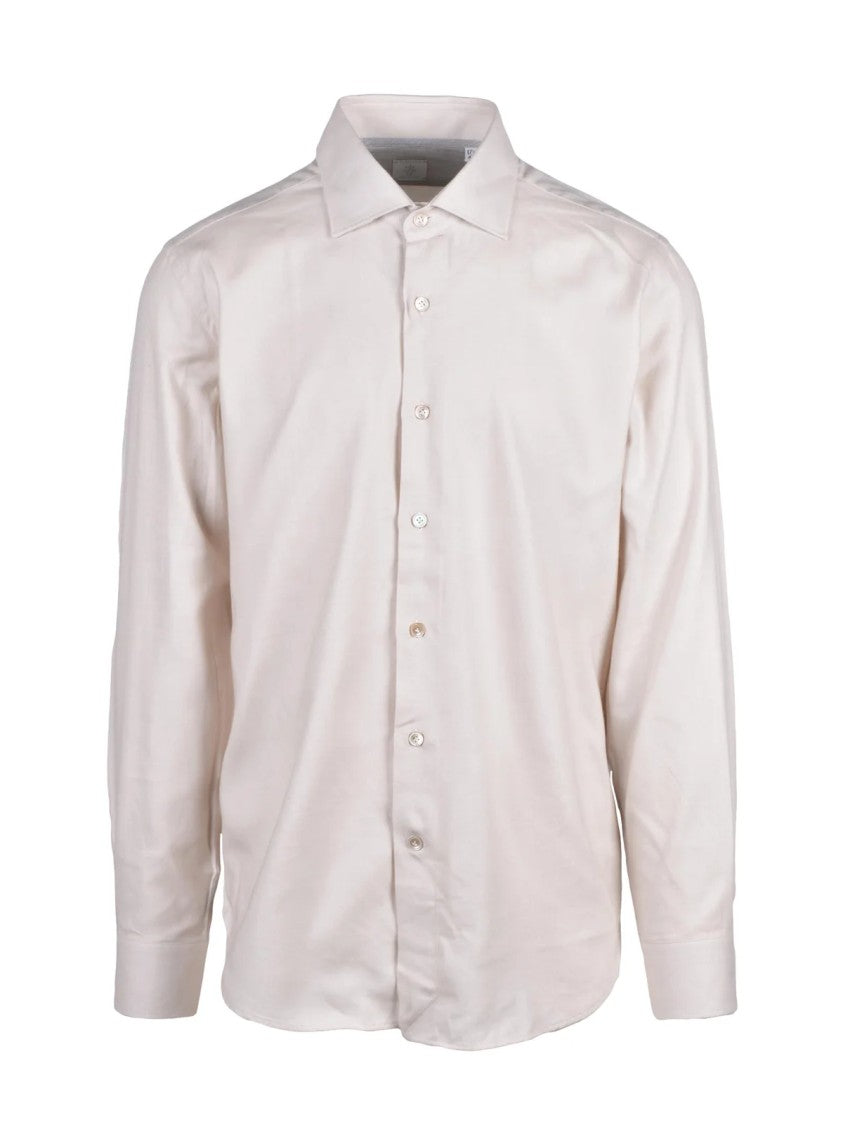Eleventy Beige Classic Collar Cotton-Lyocell Shirt