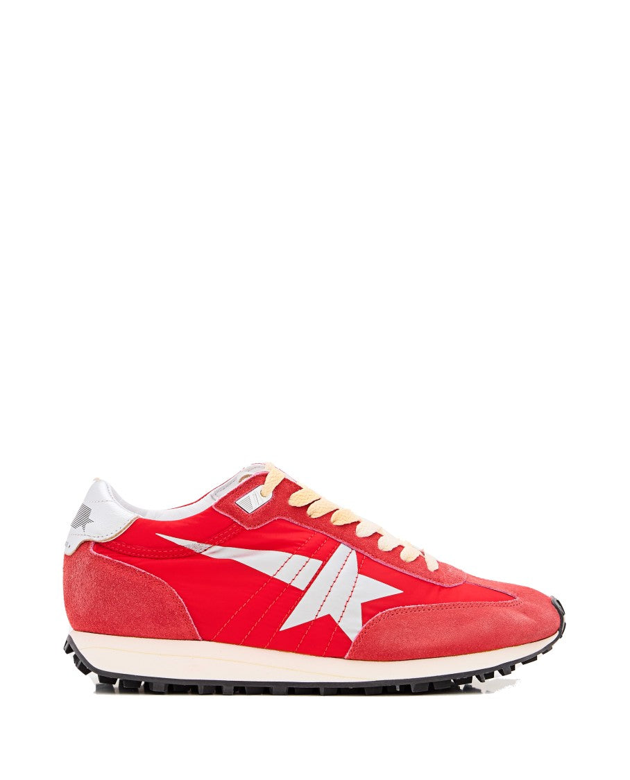Golden Goose Lace-Up Low-Top Sneakers With Red Suede Overlays