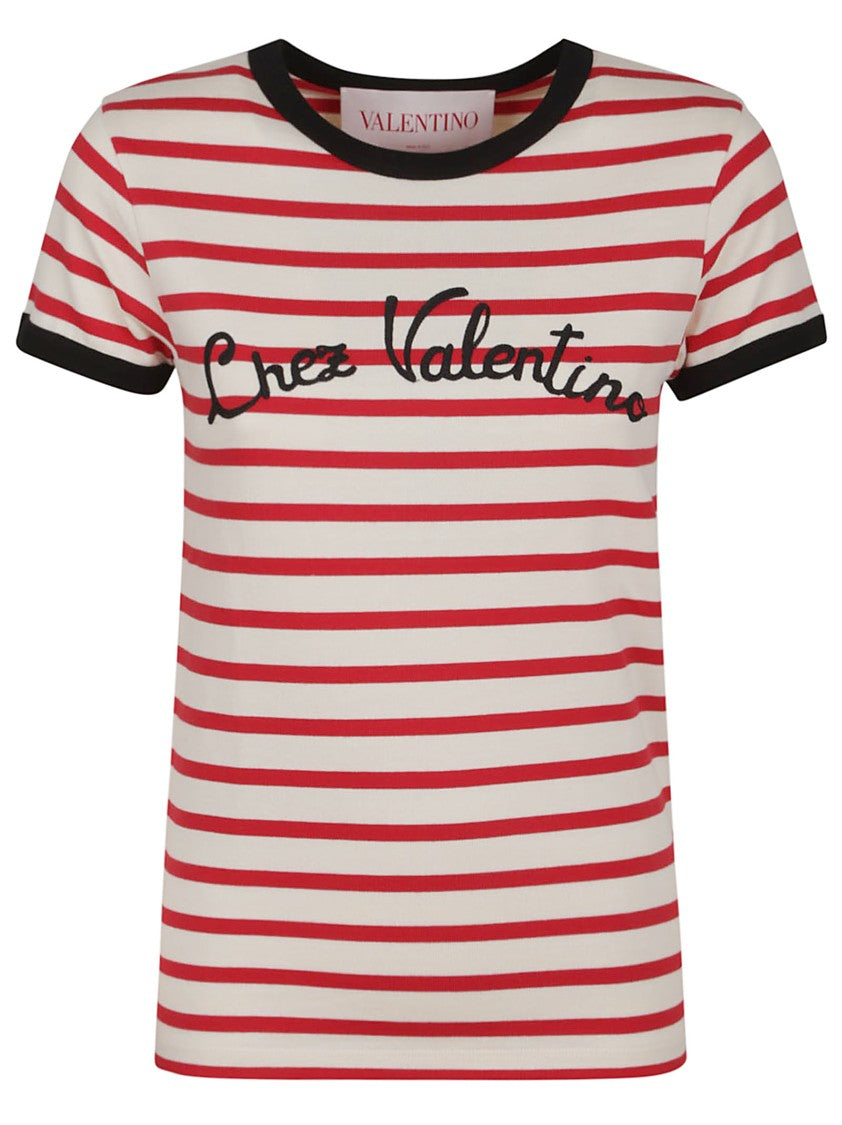 Valentino Round Neck Logo Embroidered T-Shirt