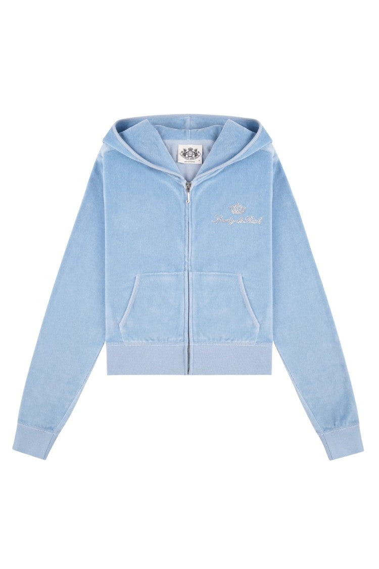 S&R X Juicy Couture Light Blue Cotton Velour Zip-Up Hoodie