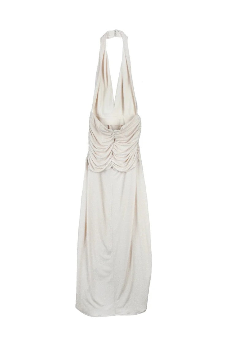 Actualee Long Ruched Dress - Beige/Gold