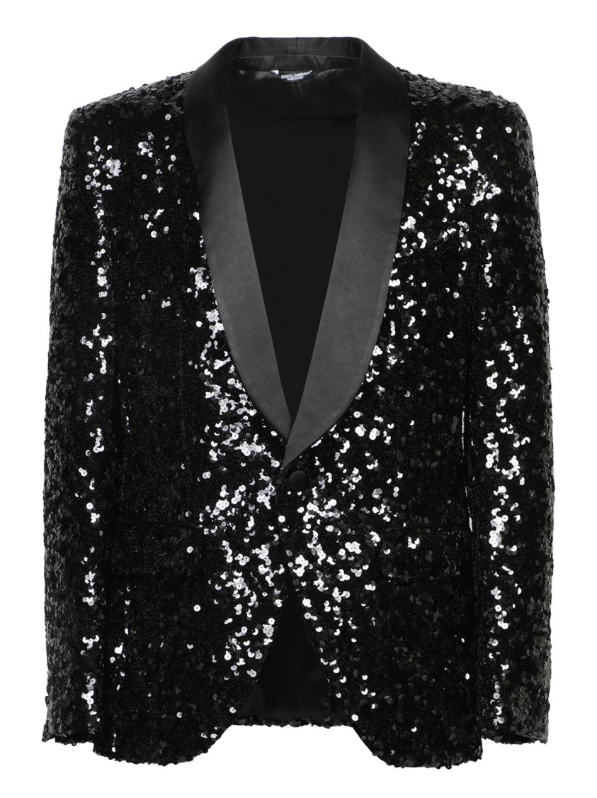 Dolce & Gabbana Black Blazer With Sequins And Satin Lapels