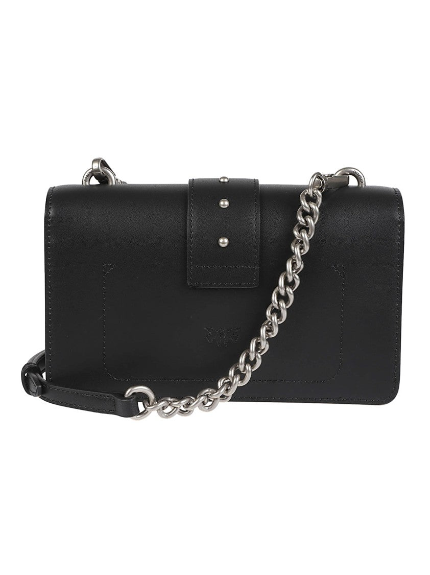 Pinko Love One Mini Black Rectangular Leather Shoulder Bag