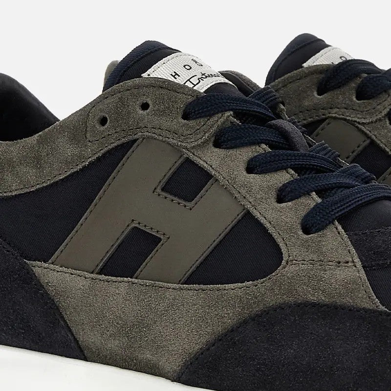 Hogan Dark Suede Fabric Logo Low-Top Sneakers