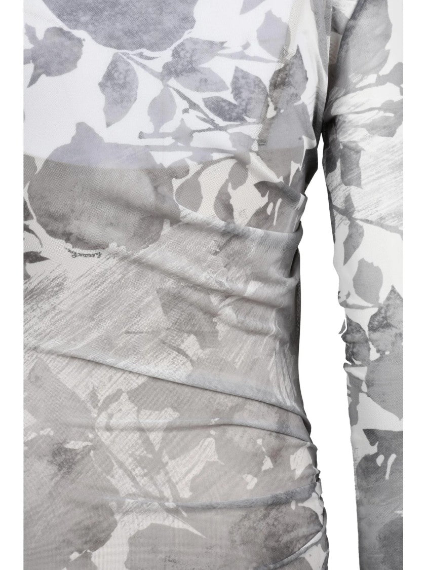 Patrizia Pepe Light Grey Floral Pattern Stretch Tulle Dress