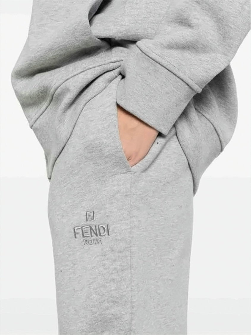 Fendi Relaxed Fit Grey Jogger Pants With Embroidered Logo