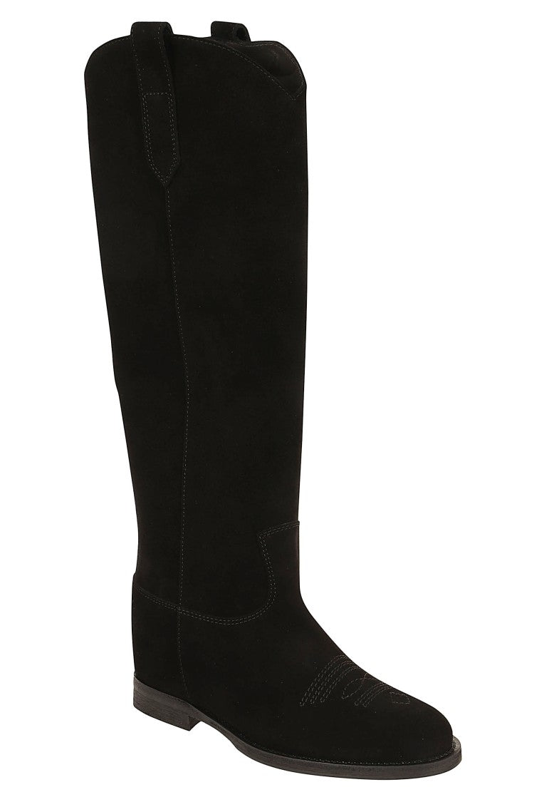 Via Roma 15 Velour Tall Suede Internal Wedge Embroidered Boots