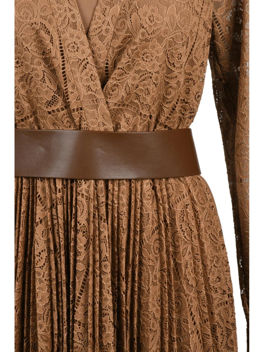 Max Mara Brown Lace A-Line Midi Dress