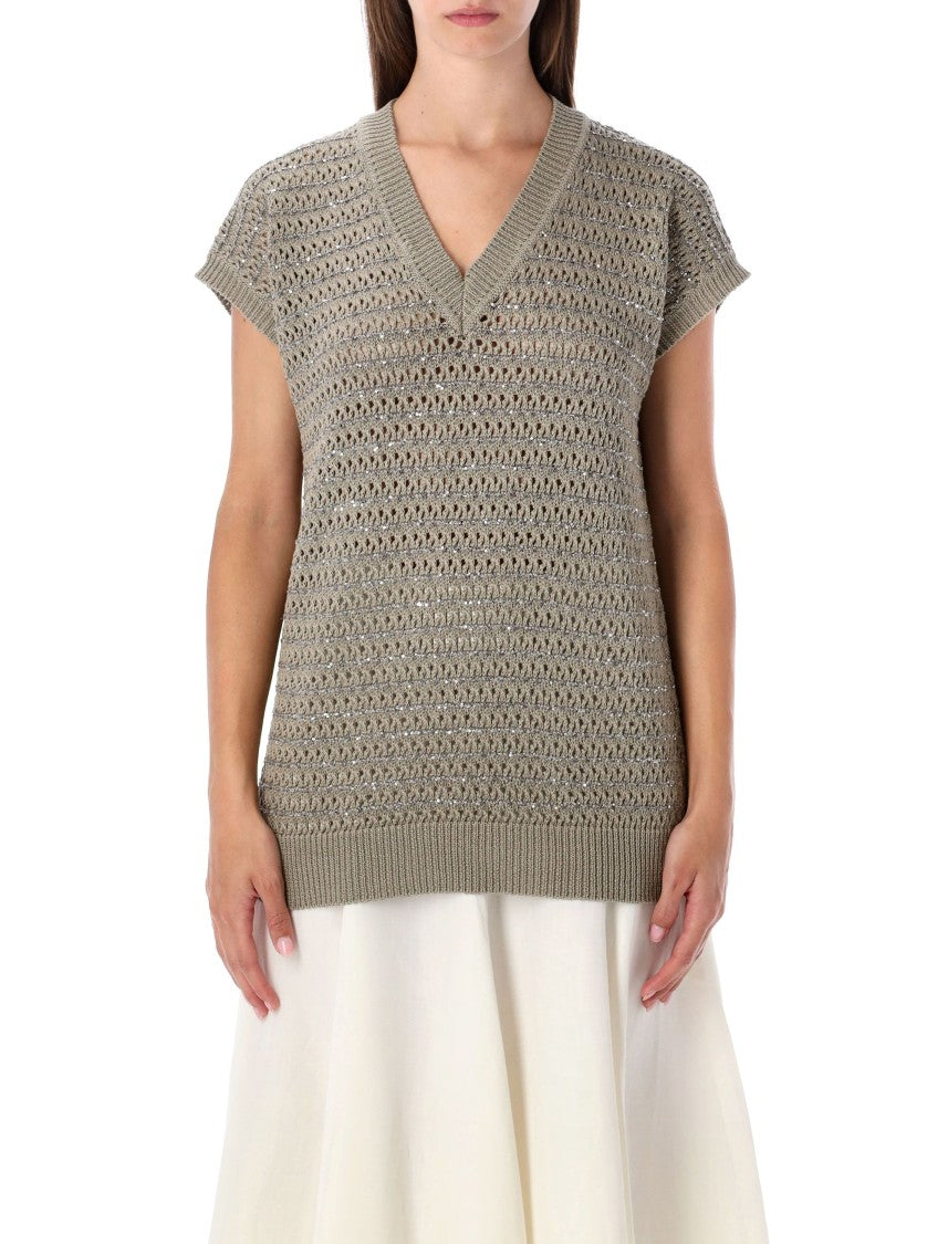 Fabiana Filippi Crochet Cotton Sweater With Sequins