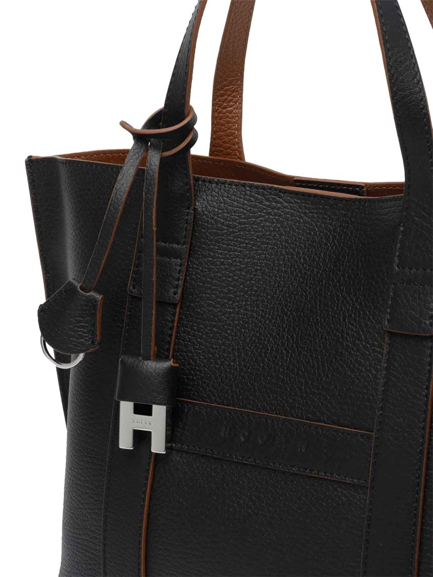 Hogan Script Shopping Piccola Pebbled Leather Tote Bag