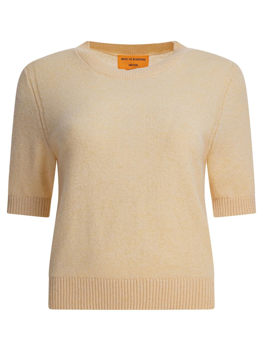 Guest In Residence Cashmere Yellow Sweater Tee With Ribbed Details