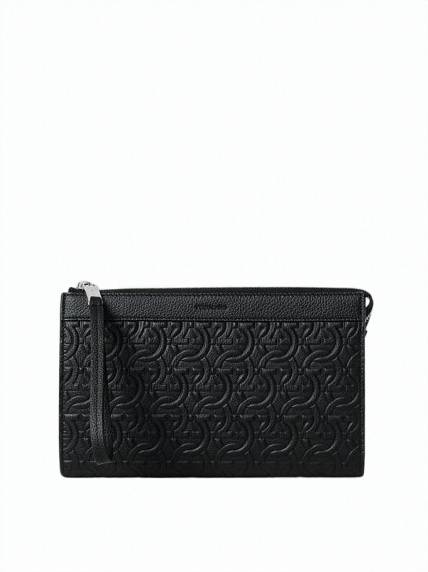 Salvatore Ferragamo Embossed Calfskin Leather Clutch