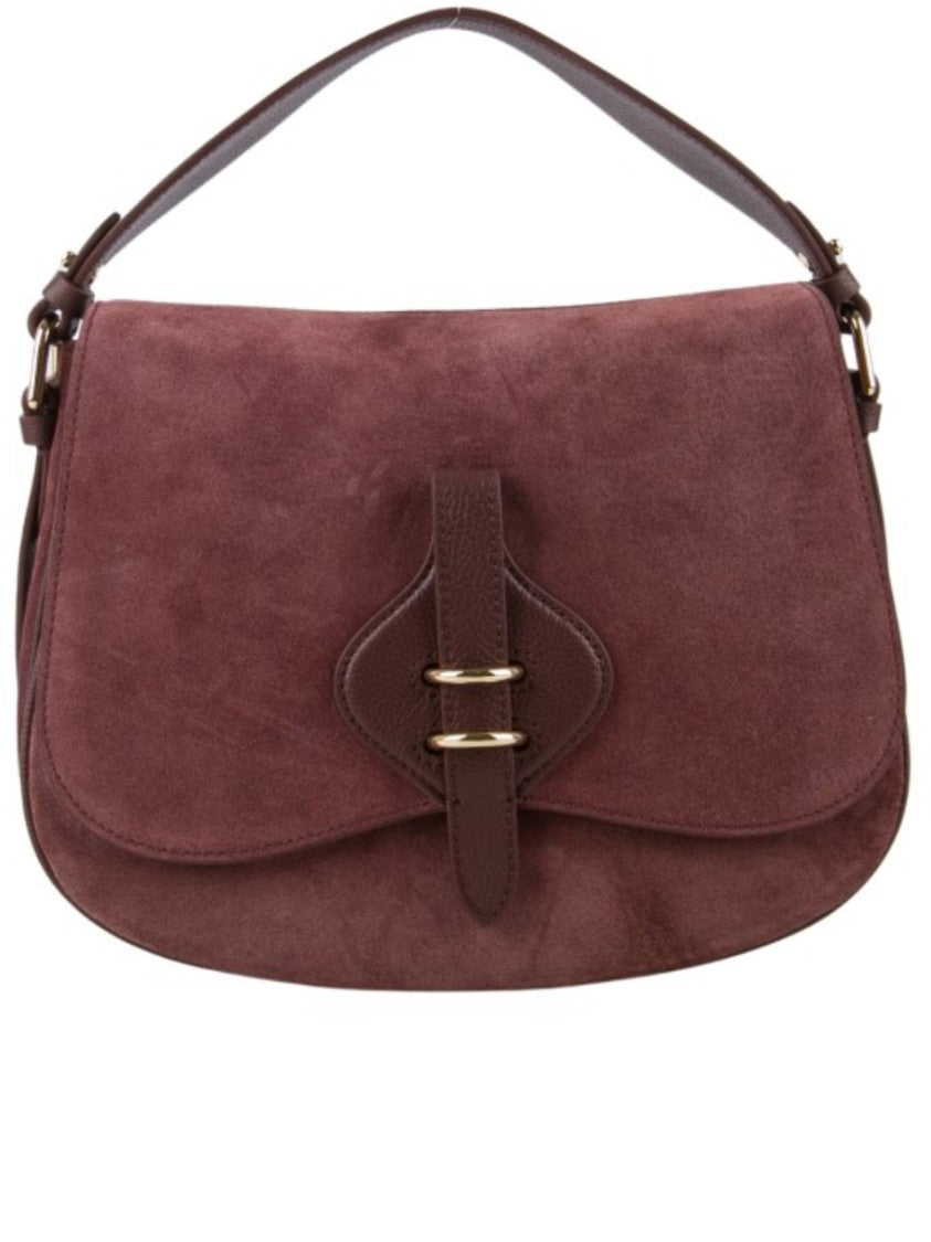 Coccinelle Mavery Structured Burgundy Calf Suede Handbag
